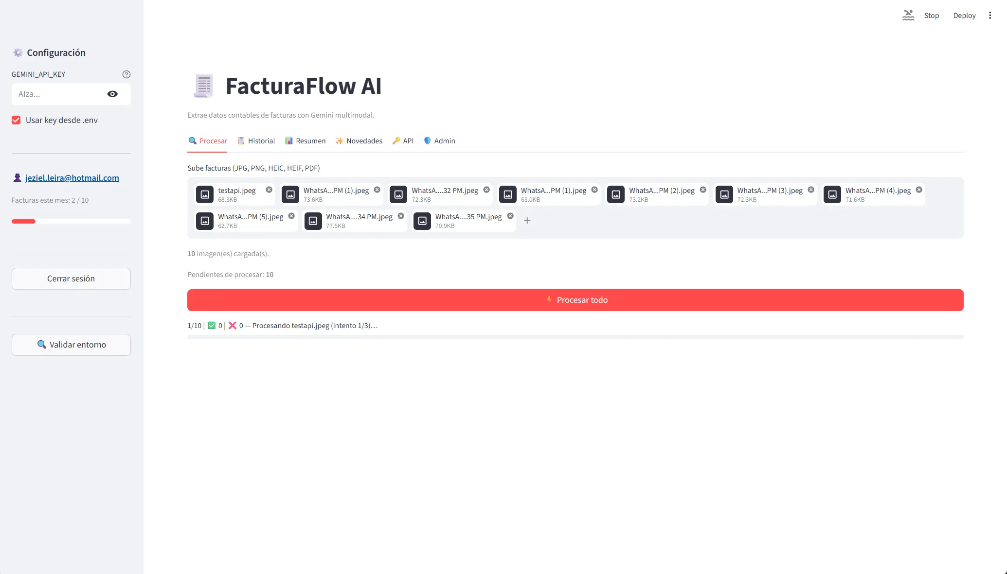FacturaFlow AI procesando facturas